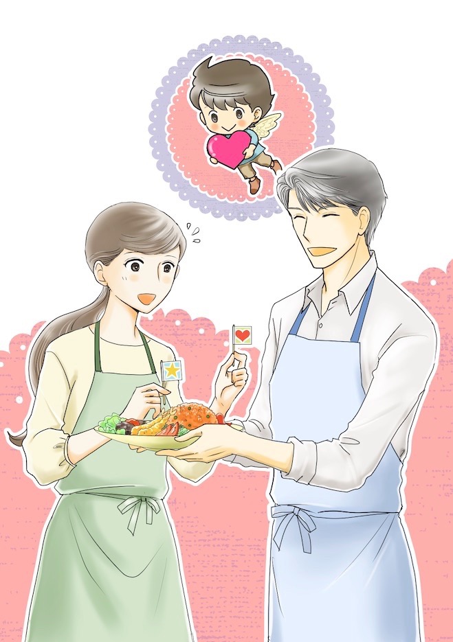 【掲載情報・1】「ドラマチック愛と涙」5月号に「いっぷく食堂の招き童」22話目が掲載されています。新婚の共働きカップルはお料理苦手の妻と家事得意な夫でー。毎度のこの組み合わせ…(^^;) 扉絵とタイトル抜きの扉絵
