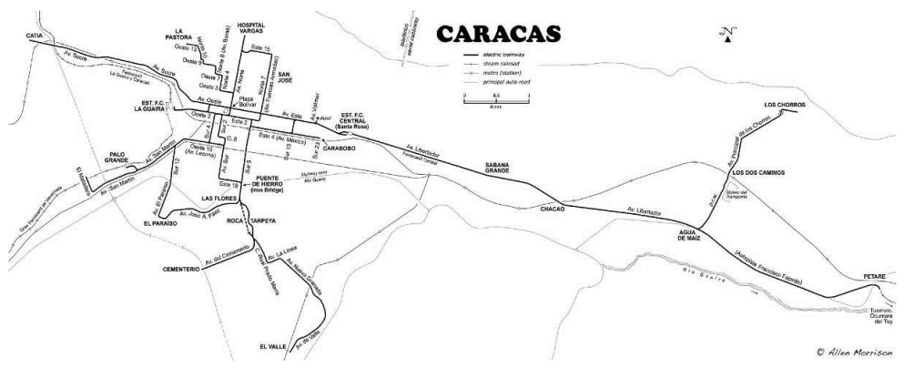 Recorrido del Ferrocarril de Caracas, 1906.