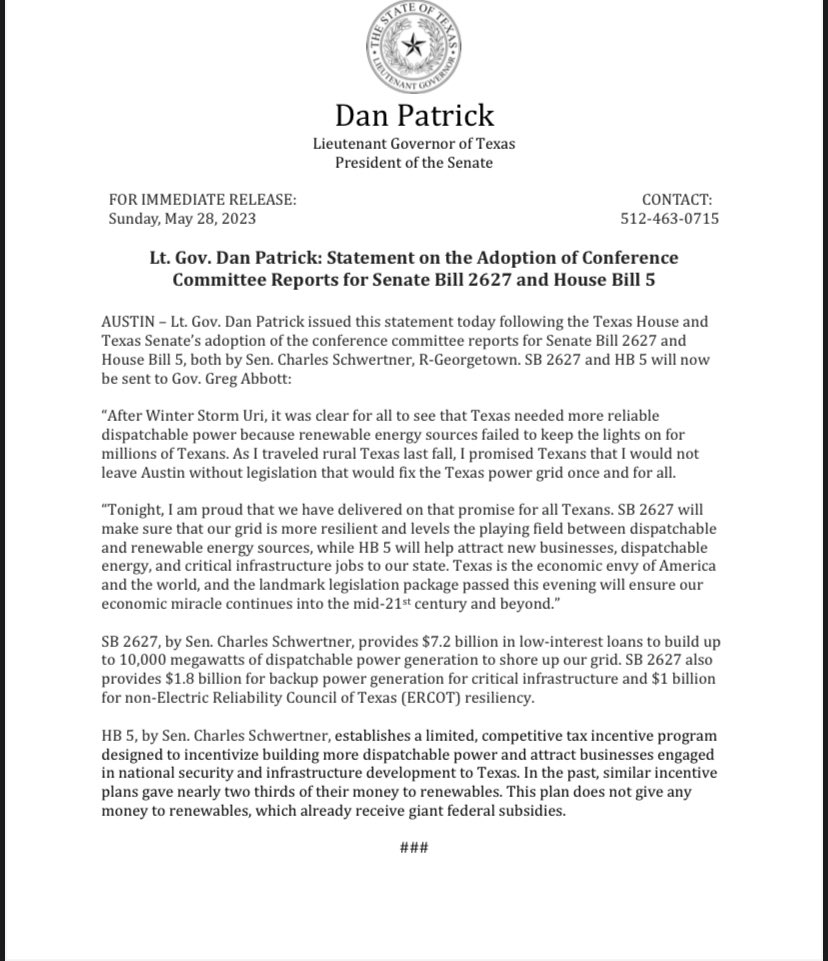 Inbox: @DanPatrick statement on #HB5 and #SB2627 passing earlier — and in case you there was any doubt these two were inextricably linked, doubt no more. #txlege