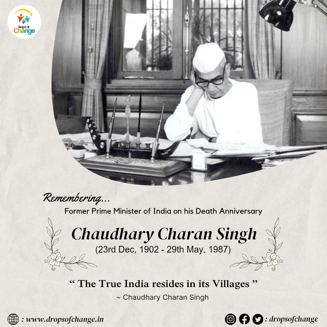 Drops of Change pays tribute to the 5th Prime Minister and the ‘Champion of India’s Peasants', Chaudhary Charan Singh on his death anniversary. His immense contributions to our Nation will always be honoured.
#PrimeMinister #birthanniversary #Trending #Nationals