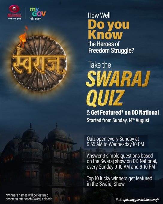 Test your knowledge on #Swaraj Quiz on #MyGov Episode 42 and discover interesting facts about India's rich history and culture.

#NewIndia

Visit: quiz.mygov.in/quiz/swaraj-qu…