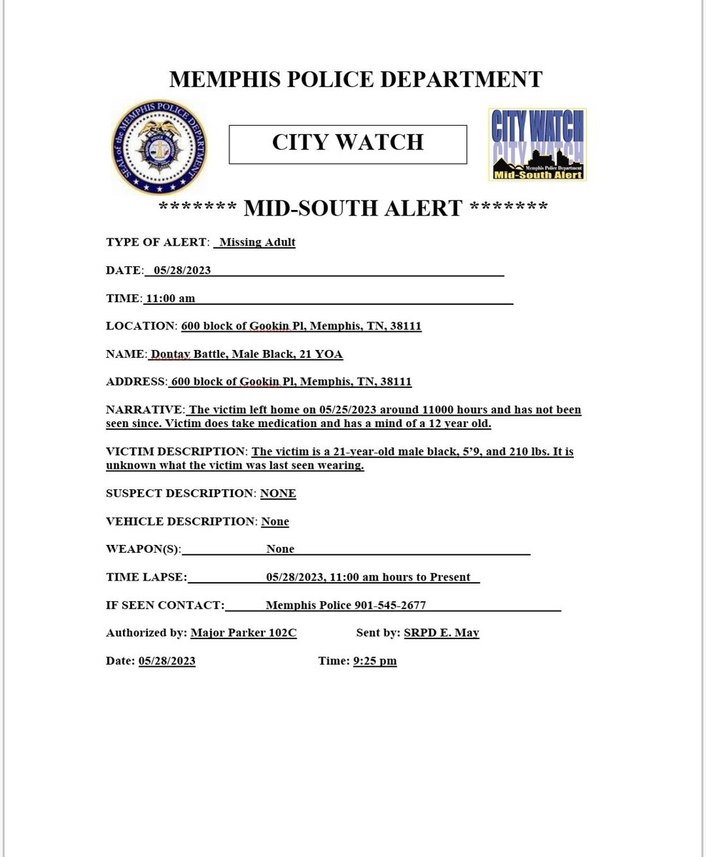 MEM_PoliceDept's tweet photo. ***CITY WATCH***
Have you seen Dontay Battle? https://t.co/w2Z87GznK5