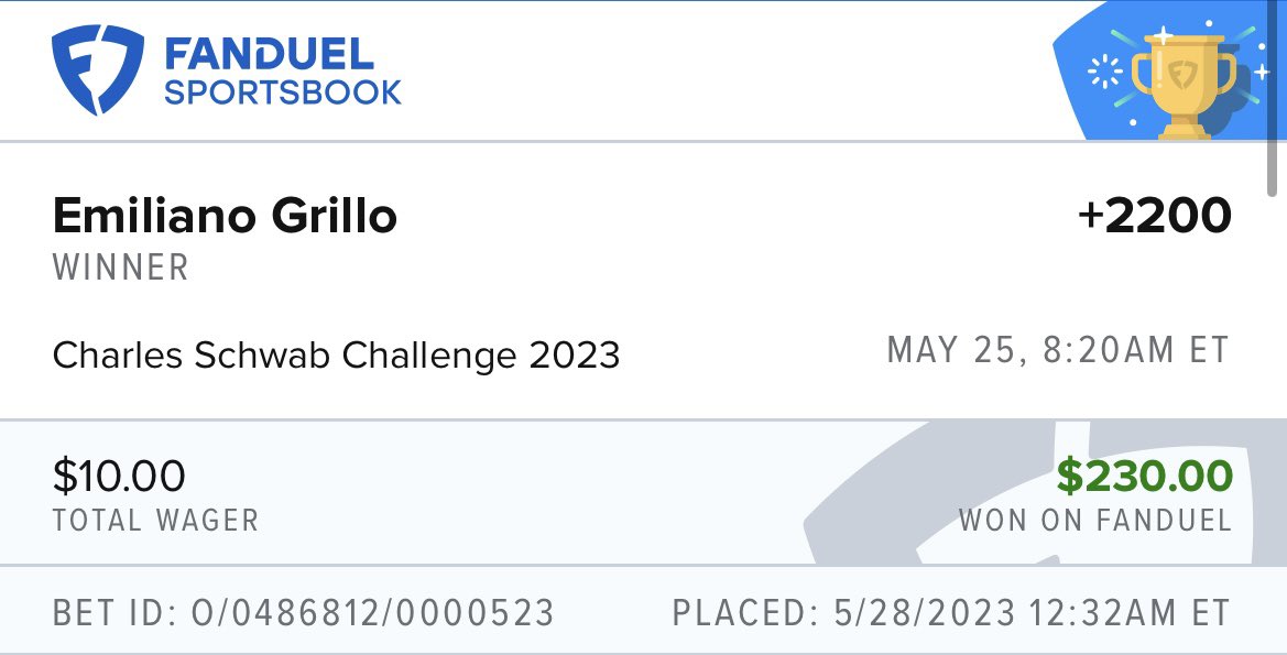 Sometimes when you can’t sleep at night and put together a small model of those within ear shot of the lead heading into the final round, it pays off.

Now, we’re onto #TheMemorial!

#CharlesSchwabChallenge #CharlesSchwab #Golf #GolfBetting #PGA #PGATour #GolfTwitter