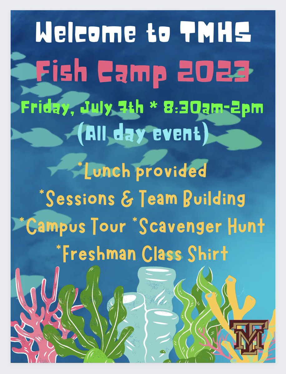 ™️📢 Incoming Freshmen 📢™️

SAVE THE DATE 🗓️…Fish Camp 2023 is set for Friday, July 7th @ Tuloso-Midway High School 🐠™️🐠 This is an ALL day event 🙌🏻™️🙌🏻 More information to follow…