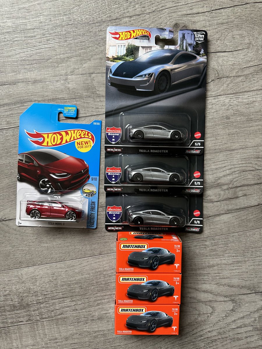 Picked these up from the #petersenautomotivemuseum today. #matchboxcars #hotwheels #tesla