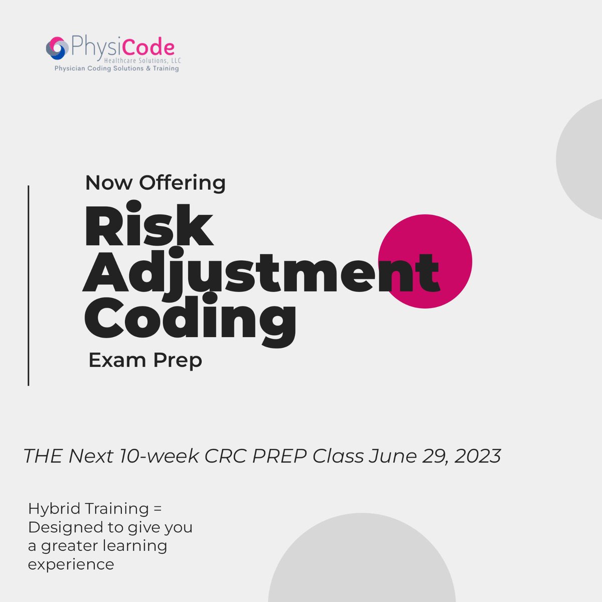 THE Next 10-week CRC PREP Class 
June 29, 2023
Thursdays, 7:00 pm - 9:00 pm Eastern Time
.
#CRC #medicalbilling #healthcare #doctors #medical #coding #physician #icd #aapc #medicalcoder #practicemanagement #medicalbillingandcoding #revenuecyclemanagement #cpc #ehr #billingexperts