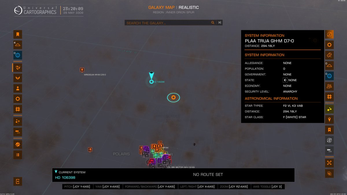CMurlin99's tweet photo. Well, I have made my normal 50 jumps +Z. Time to plot into the deep unknown, somewhere towards Tenebris.

#elitedangerous #exploring https://t.co/wTxhDgBono