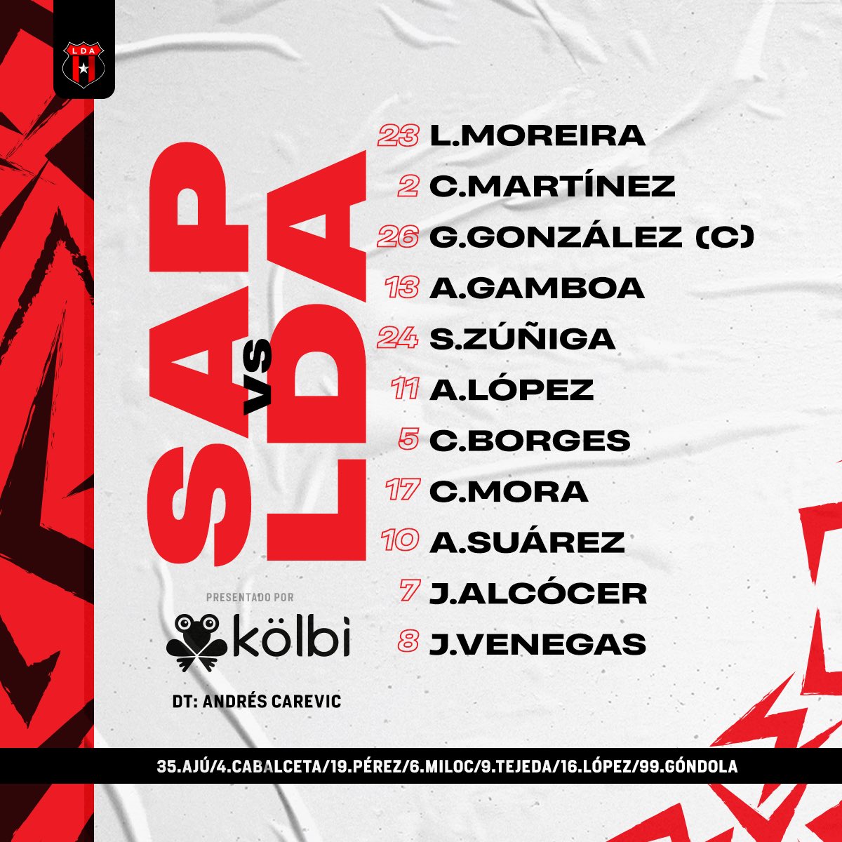 DeportivaCR's tweet image. Alineaciones Confirmadas
@SaprissaOficial v @ldacr 
#ClasicoCR #ClasicoNacional
#SAPvLDA @UnafutOficial