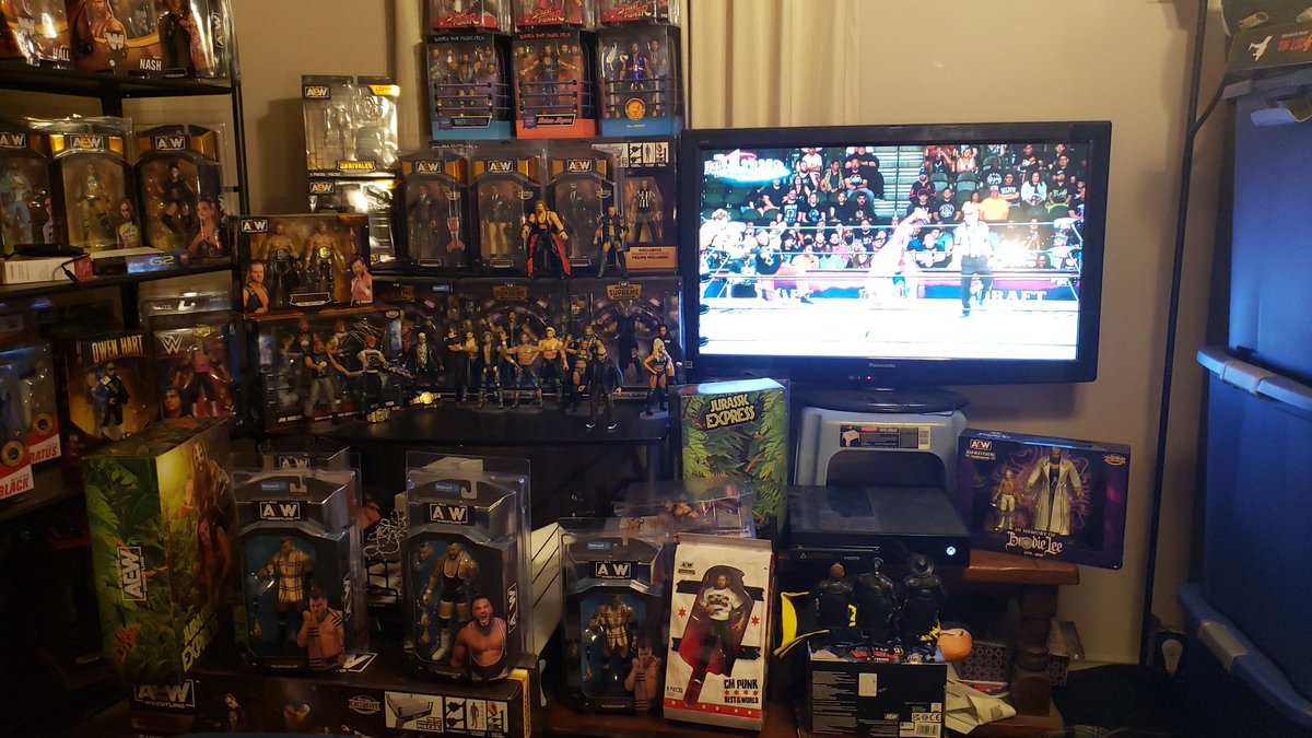 donnie_fell's tweet photo. Some of the collection acquired thanks to @RingsideC watching #AEWDoN ##RSCDON https://t.co/0Eec95alhy
