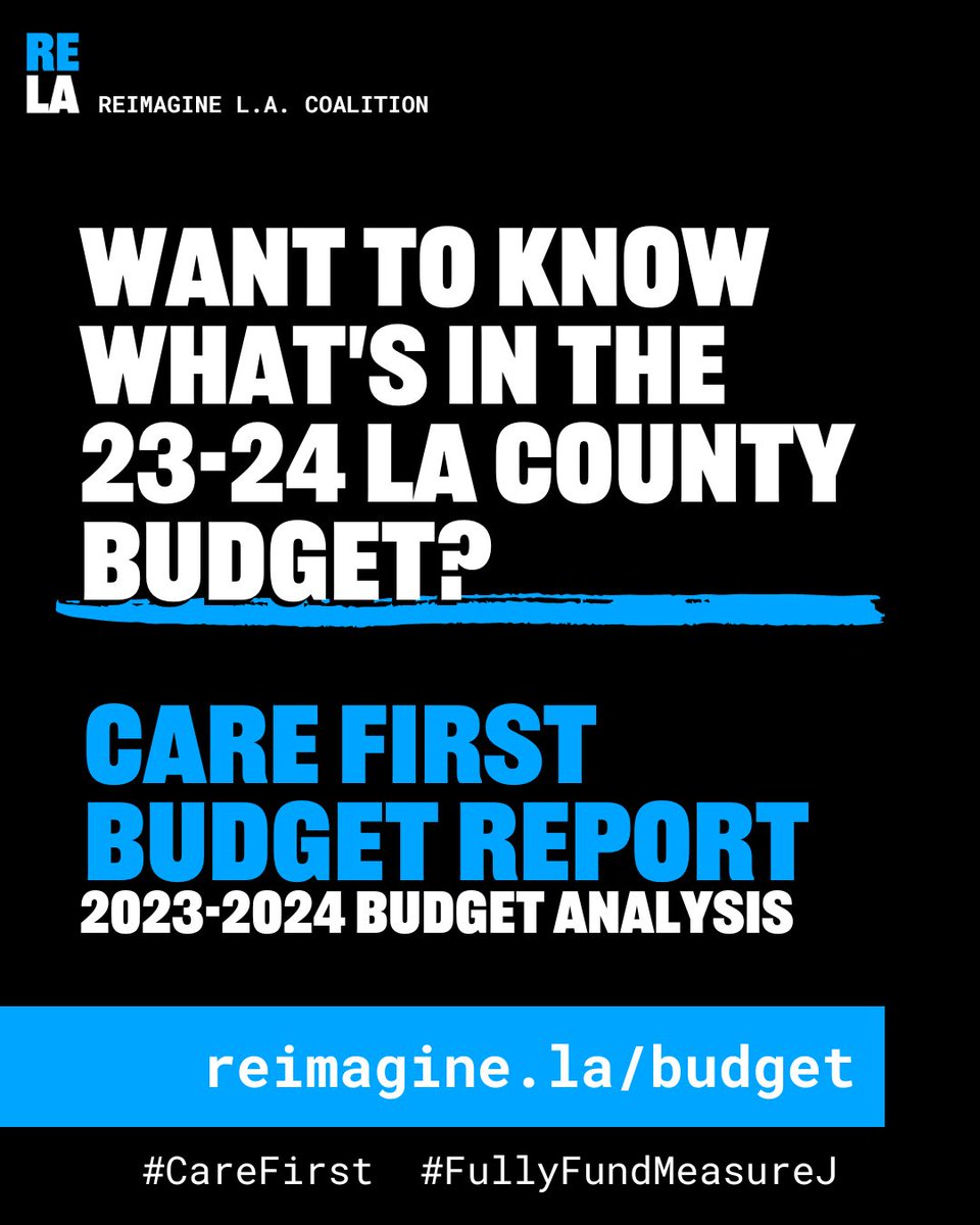 Does reducing direct community investments while increasing the sheriffs budget sound like the @LACounty #CareFirstJailsLast vision to you? It's not & there's more! Read the @reimagine_la analysis of the FY 23-24 proposed budget at Reimagine.LA/budget

#CareFirstBudgetReport
