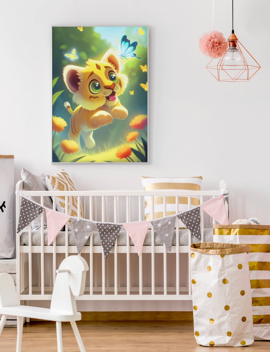 Excited to share the latest addition to my #etsy shop: A Printable Wall Art Featuring a Playful Tiger Cub Chasing Butterflies Amidst a Beautiful Floral Landscape etsy.me/42cu9PF #tigercub #babytigerart #nurseryartwork #butterfliesart #kidsroomart #artforkids