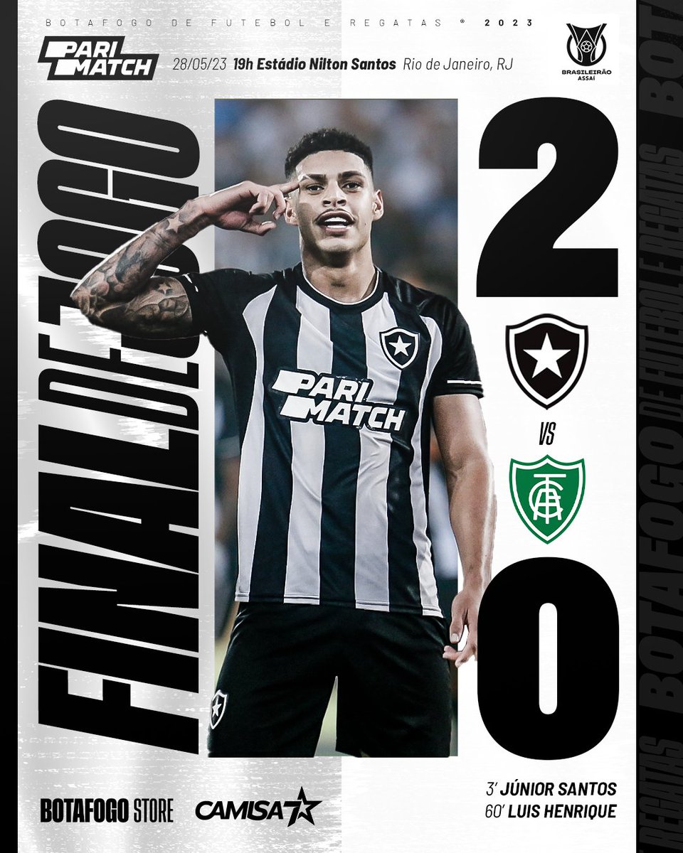 SEGUE O LÍDER! 1️⃣🔥

Fogão tem grande noite no Nilton Santos e vence o América-MG com gols de Júnior Santos e Luis Henrique. QUE SHOW! ⚽🏟️  

E quarta-feira tem decisão na casa alvinegra! Acesse botafogo.com.br/ingresso e garanta o seu lugar no jogo com o Athletico-PR!