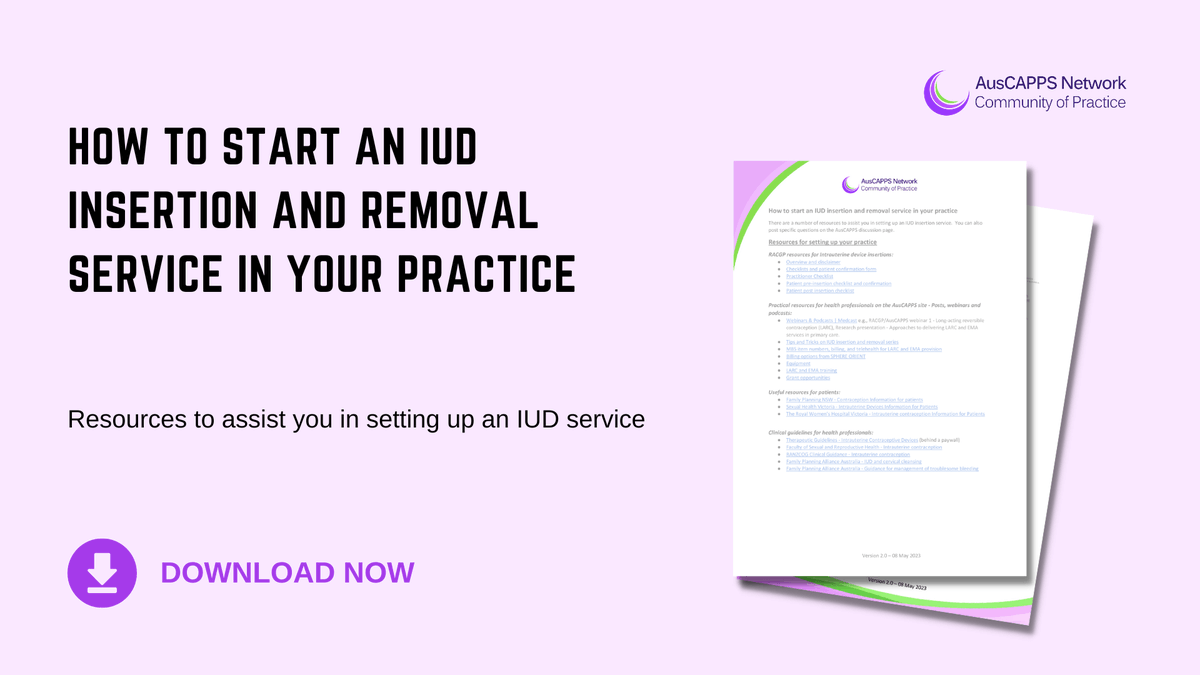 Have you seen our updated guide to assist clinicians in setting up an intrauterine device (IUD) service in general practice? Find it on the AusCAPPS Resource Library now. medcast.com.au/communities/au… 
#primarycare #generalpractitioner #nursepractitioner #reproductive #WomensHealth