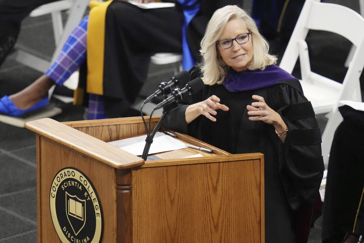 Liz Cheney during a commencement speech at Colorado College: “After the 2020 election and the attack of January 6th, my fellow Republicans wanted me to lie. They wanted me to say the 2020 election was stolen, the attack of January 6th wasn’t a big deal, and Donald Trump wasn’t