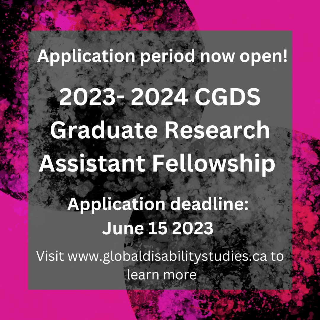 Centre for Global Disability Studies (@cgds_utsc) on Twitter photo Are you a <a href="/UofT/">University of Toronto</a> #DisabilityStudies grad student? Apply to be a 2023-2024 Graduate Student Research Assistant Fellow! Applications are due June 15th. Learn more at: globaldisabilitystudies.ca/about/work-wit… Are you a <a href="/UofT/">University of Toronto</a> #DisabilityStudies grad student? Apply to be a 2023-2024 Graduate Student Research Assistant Fellow! Applications are due June 15th. Learn more at: globaldisabilitystudies.ca/about/work-wit…