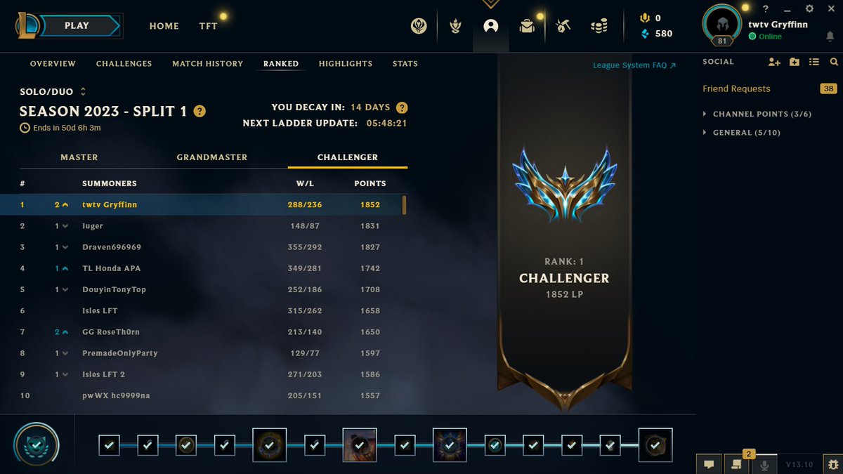 GryffinnLoL's tweet image. The biggest lesson I've learned is that you either have to live with the pain of discipline or the pain of regret.
Don't live with the pain of regret..
Rank 1, 16 years old, all games on stream and going to school fulltime