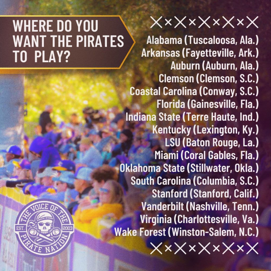 POLL QUESTION: What regional do you want the ECU Pirates to be sent to ? 
#TheVoiceofthePirateNation🏴‍☠️