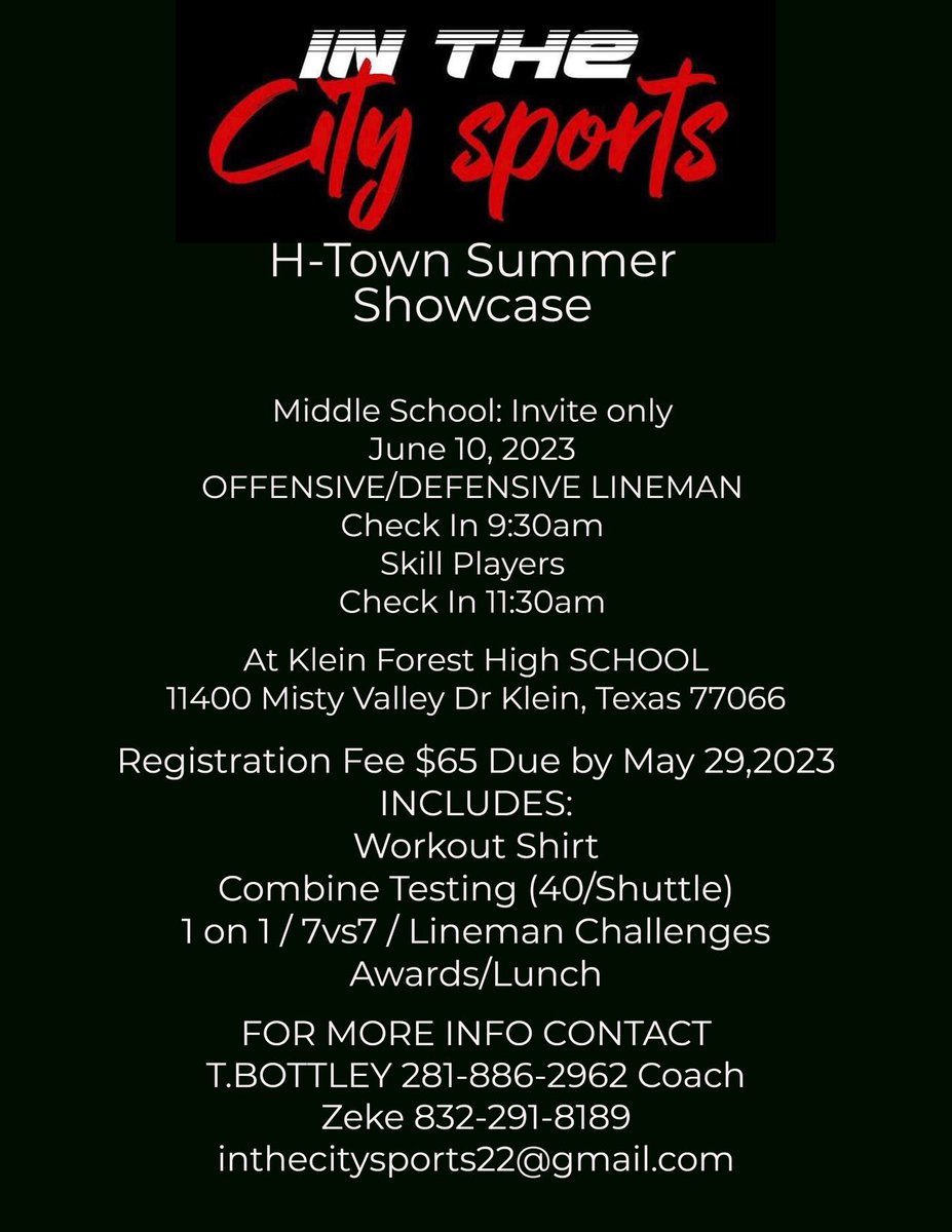 In The City Sports (@tbottley6) on Twitter photo docs.google.com/forms/d/e/1FAI…
#SignUp👆🏾
#2023HTownSummerShowcase
#MiddleSchool #HighSchool
<a href="/BallerTV/">BallerTV</a> <a href="/CoastRecruits/">Coast 2 Coast Recruits</a> <a href="/ExpoRecruits/">Expo Recruits</a> <a href="/PrepRedzoneTX/">Prep Redzone Texas</a> <a href="/TXTopTalent/">TX TOP TALENT</a> <a href="/TXTPShow/">Top Texas Prospects Show</a> <a href="/TXRecruits/">Texas Recruits</a> docs.google.com/forms/d/e/1FAI…
#SignUp👆🏾
#2023HTownSummerShowcase
#MiddleSchool #HighSchool
<a href="/BallerTV/">BallerTV</a> <a href="/CoastRecruits/">Coast 2 Coast Recruits</a> <a href="/ExpoRecruits/">Expo Recruits</a> <a href="/PrepRedzoneTX/">Prep Redzone Texas</a> <a href="/TXTopTalent/">TX TOP TALENT</a> <a href="/TXTPShow/">Top Texas Prospects Show</a> <a href="/TXRecruits/">Texas Recruits</a>