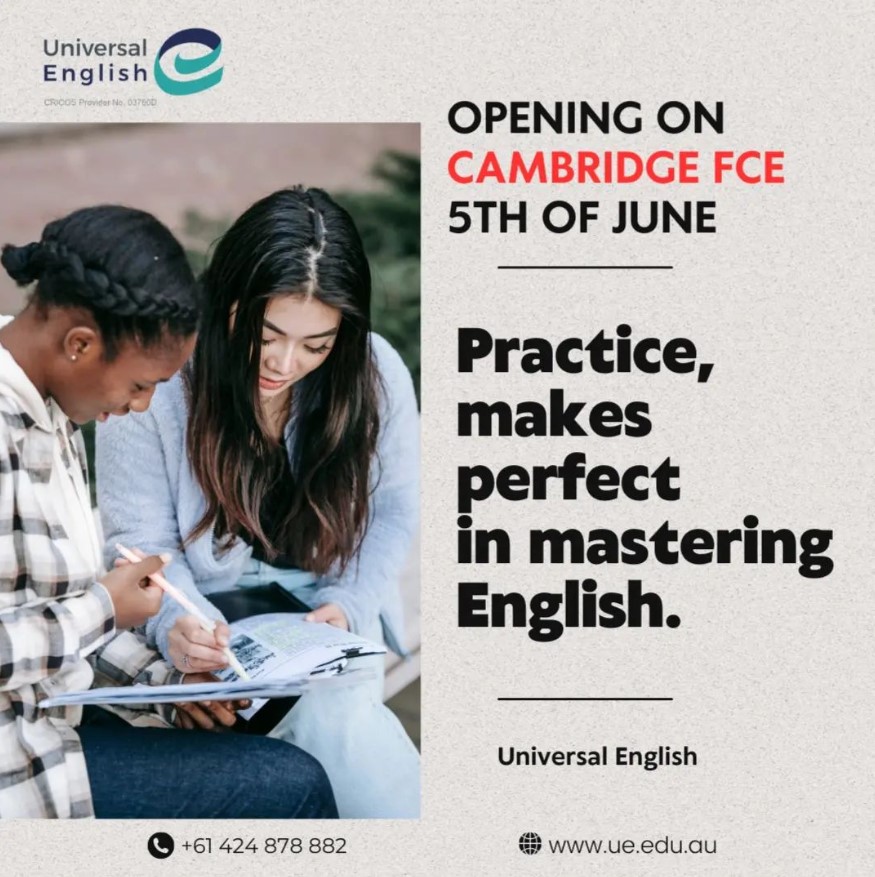 study_ulg's tweet photo. Unlocking new horizons as our school #UniversalEnglish opens its doors for the Cambridge FCE on June 5th. Join us on this remarkable journey!!

#MelbourneCulture
#MelbourneFun
#australiastudy
#Englishclass
#learnenglish
#Melbourneenglishschool
#studyenglish https://t.co/TtehVlx4Bv