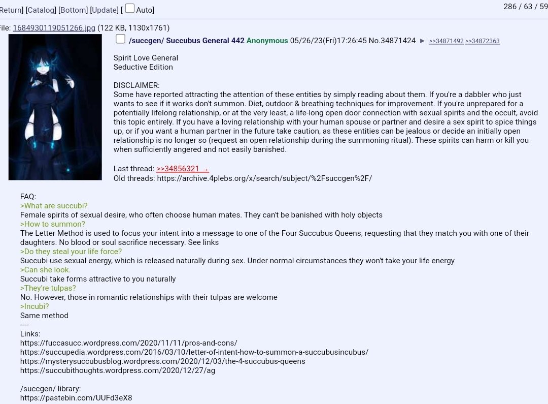 If you ever think you're down bad, I just want to inform you there's a general on /x/ where anons discuss how to summon a succubus