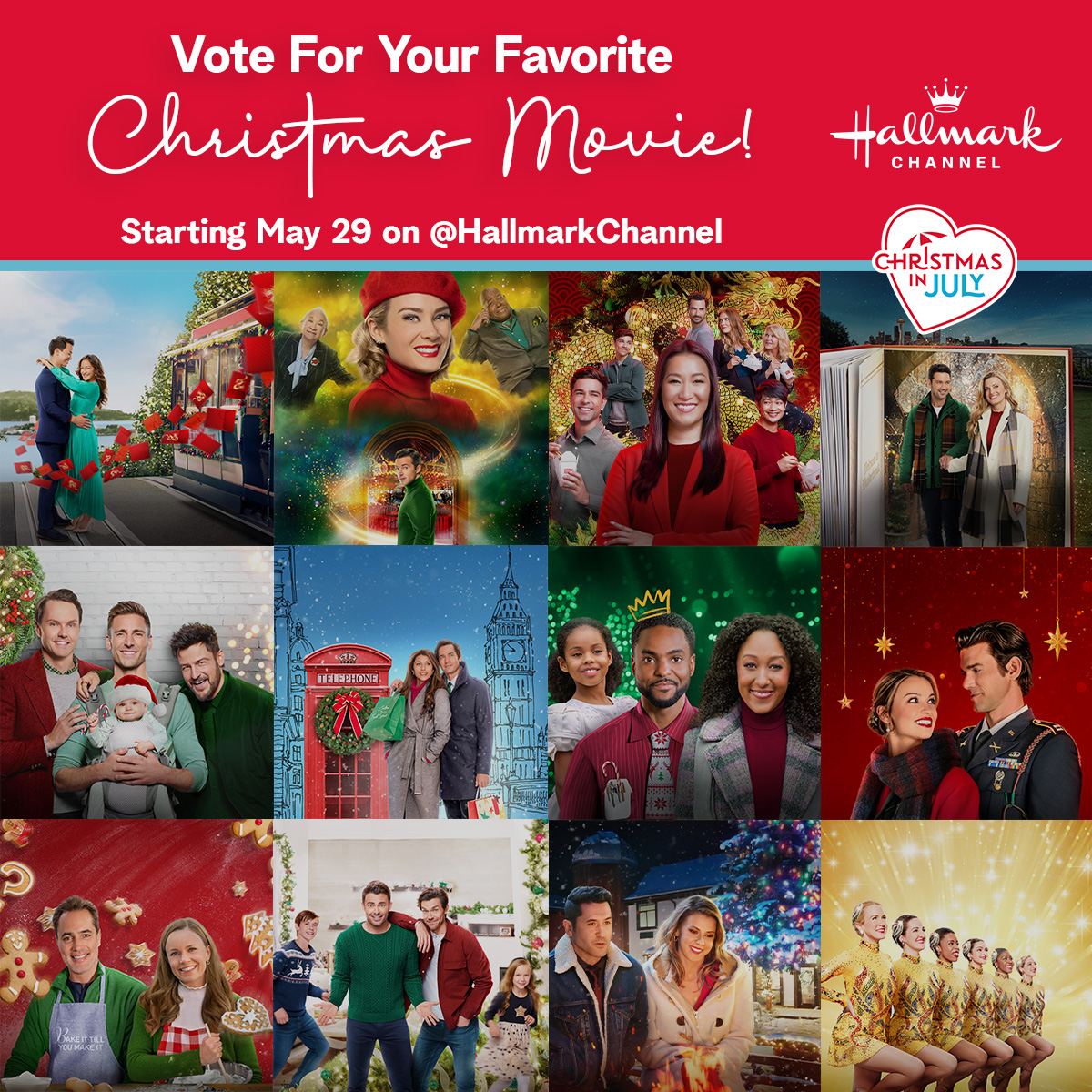 #Hallmarkies it’s your time to shine. ✨ #ChristmasinJuly Fan Favorites Marathon is coming soon which means, we want to know what YOU want to see! Check back weekly for 3 polls to vote on starting May 29! Your votes throughout the month will decide what Christmas movie will air!