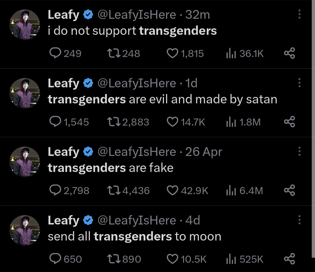 leafy is just obsessed with transgenders