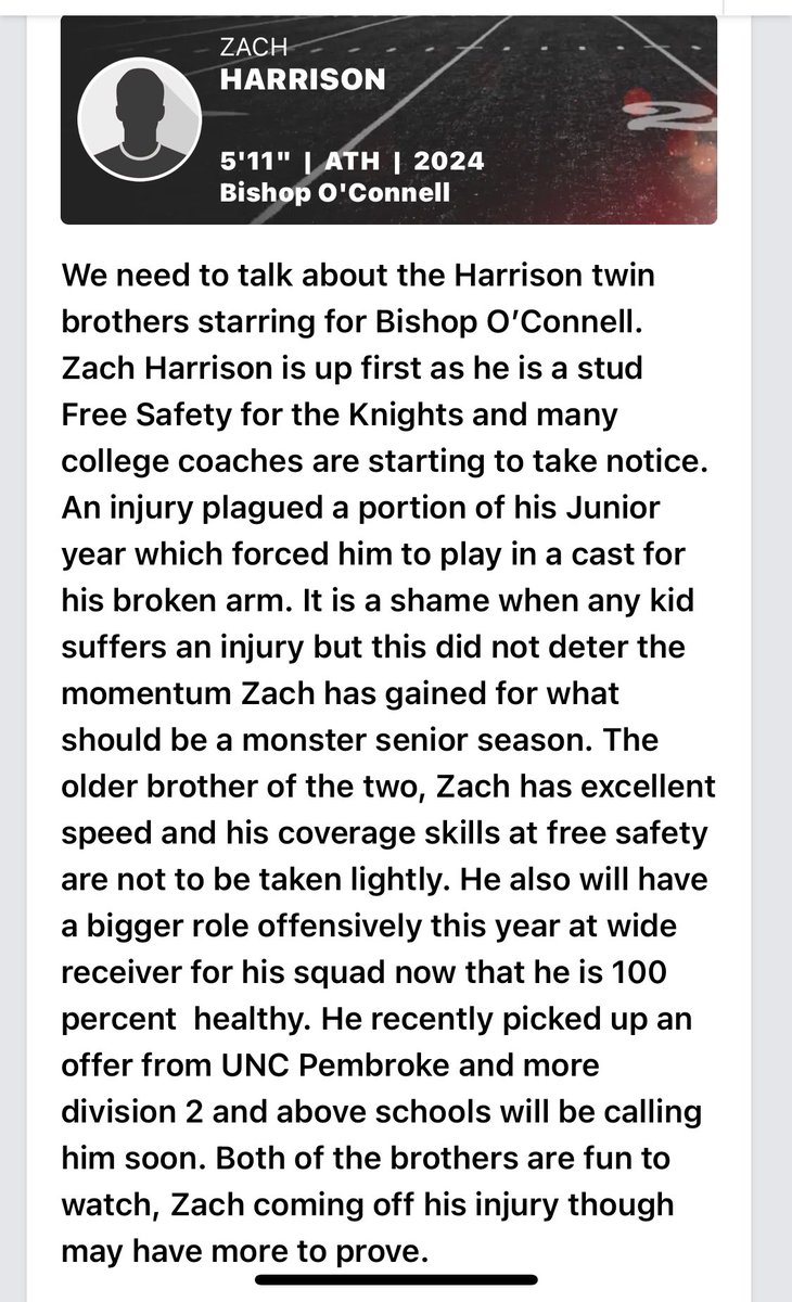 Honored and blessed for the write up by @carljfred. My brother @crew_harrison and I are working hard with @DJOFootball @coachsabs and @PPNOVA_FBall @l_stephensjr getting ready to get after it. Also thank you to our previous coaches @Leifj4 and @CalahanJeremy for everything.