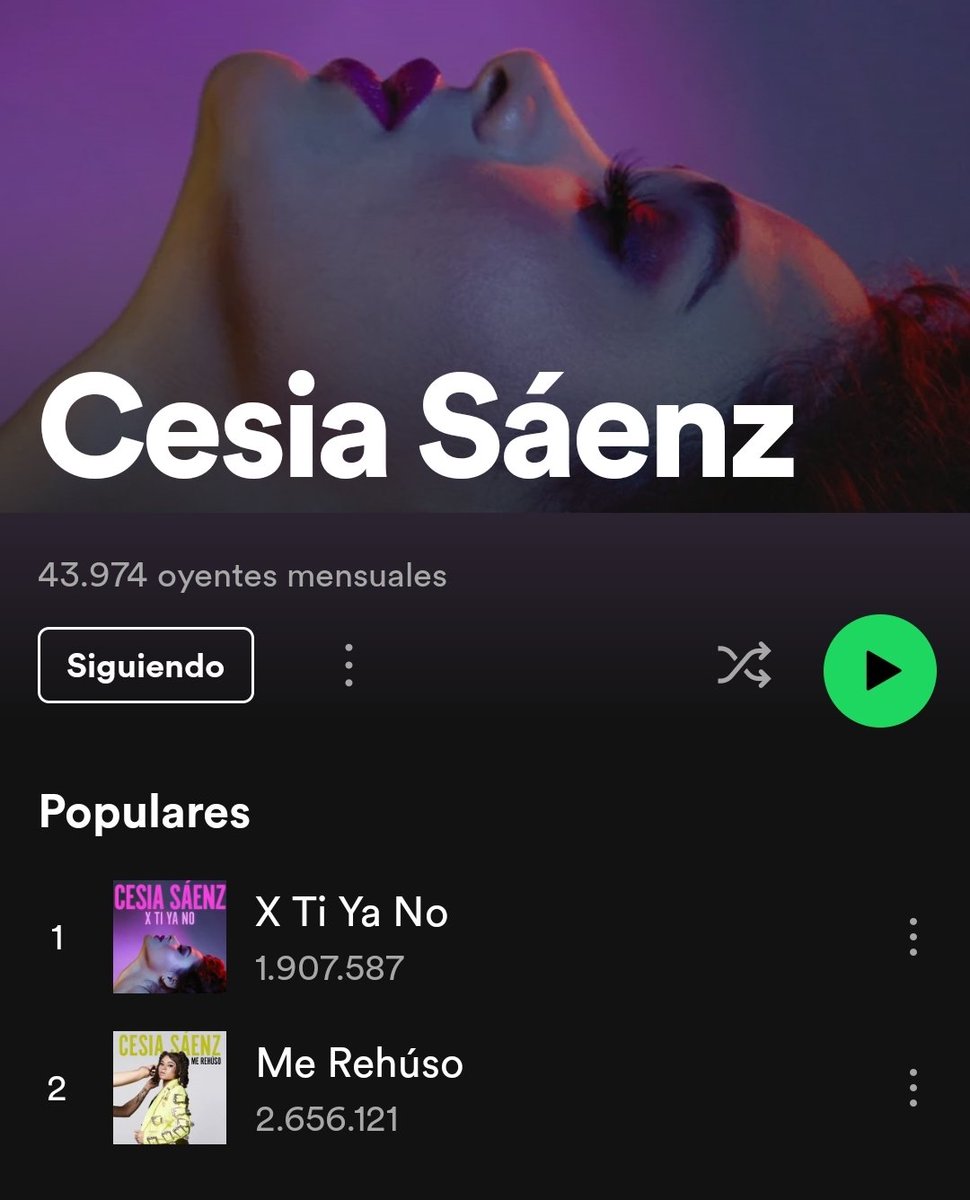 Cesia_updates's tweet photo. •ACTUALIZACIÓN SPOTIFY✅️
(27-Mayo-2023)

•X TI YA NO💜= aumentó ⬆️3,883 streams. 

•ME REHÚSO💚= aumentó ⬆️3,828 streams. 

•OYENTES MENSUALES👥️= disminuyeron ⬇️146

¡Sigue reproduciendo y compartiendo su música!
https://t.co/gOC7RoSZHL https://t.co/7TppI9V7QI