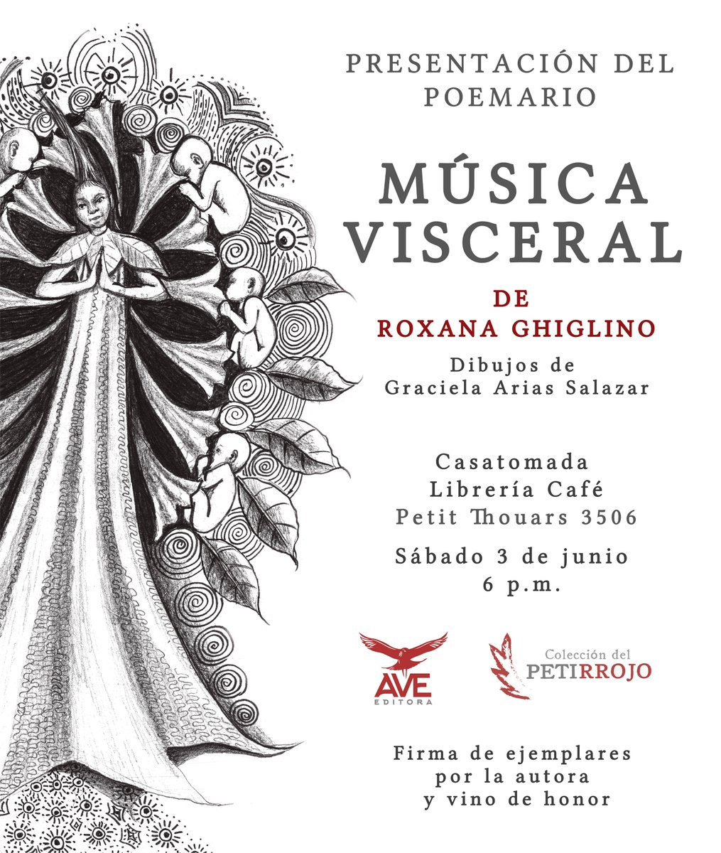 ave_editora's tweet image. Amigos y amigas, inauguramos la Colección del Petirrojo  con "Música visceral" de Roxana Ghiglino, cuyos versos dialogan directamente con el cuerpo, lejos de cualquier cerebración estéril. Nos vemos este sábado 3 de junio, a las 6 p.m., en Casatomada.