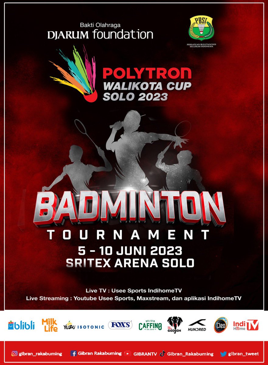 Kejuaraan Swasta Nasional Polytron Walikota Solo Cup 2023 akan diselenggarakan 5-10 Juni di Gor Sritex Solo. 

Diikuti 1.373 atlet dari 225 klub. Kejuaraan ini merupakan bagian dari kalender resmi PBSI &amp; mendapatkan ranking poin nasional.