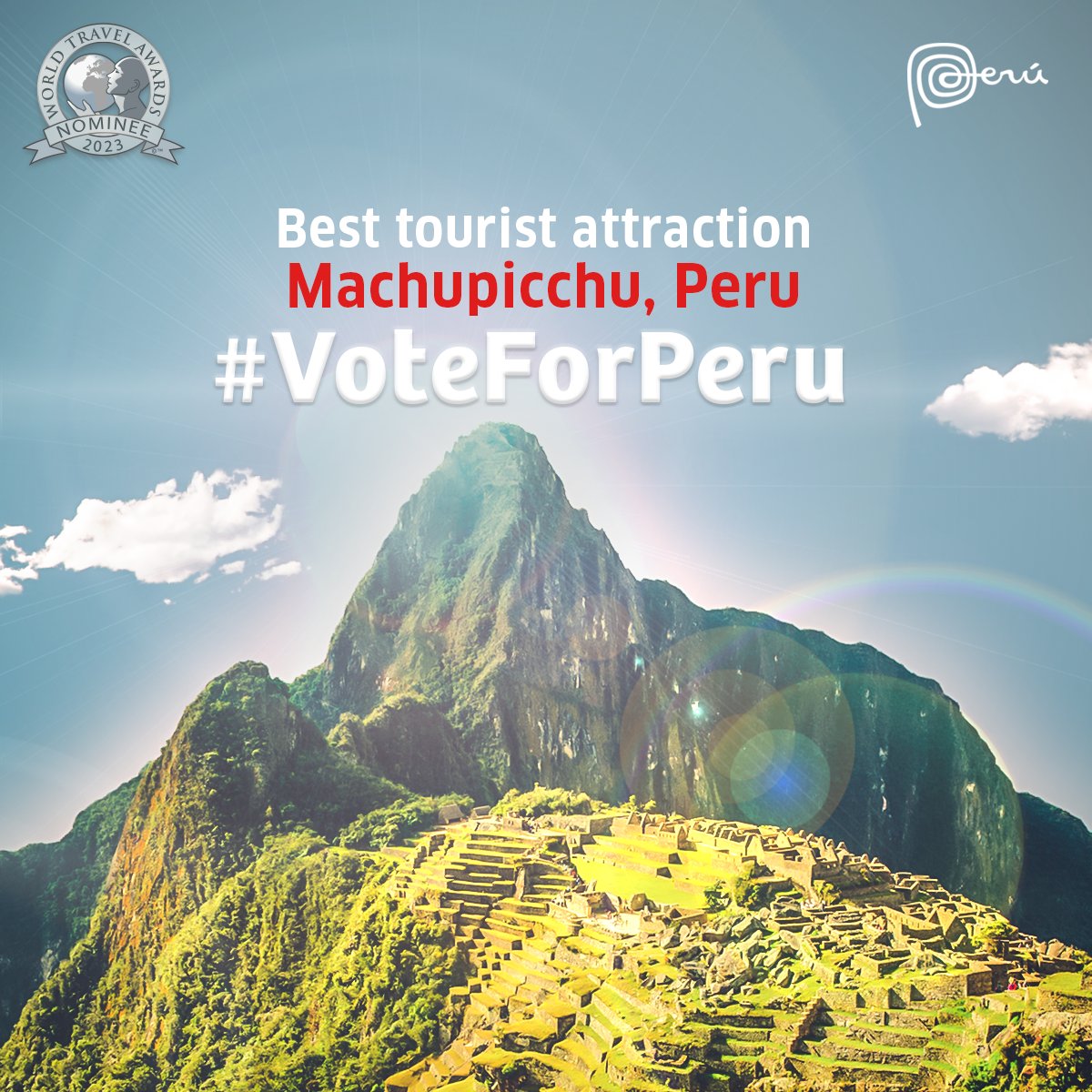 GREAT NEWS! 🇵🇪🙌
Our world wonder, #Machupicchu, has been once again nominated for South America's Leading Tourist Attraction, in the 30th edition of the World Travel Awards 2023. #VoteForPeru here 👉 bit.ly/45hHoBD 🇵🇪

#MarcaPerú #WTA2023 #Peru