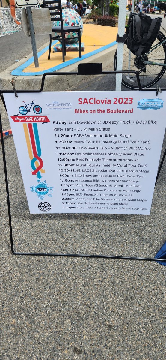 Flo4Sacramento's tweet photo. Really enjoyed meeting and seeing folks at Saclovía Bikes on the Boulevard today on Del Paso Blvd. I got the tires pumped on #TurquoiseJeep, and a new bell and got to ride the blender bike and make my own delicious smoothie! BIG thanks to the hosts. #MayIsBikeMonth https://t.co/MwhQ4CeXGZ