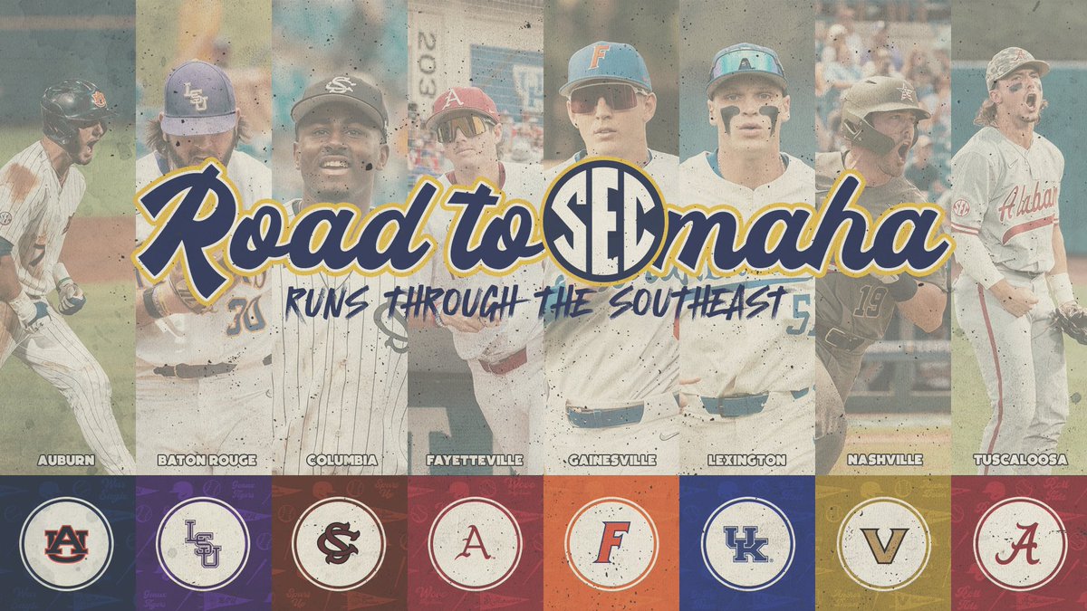 SEC's tweet image. The #RoadToOmaha runs through the Southeast. 😤

A record-breaking 8 @NCAABaseball Regional Hosts‼️

#SECBSB x #ItJustMeansMore