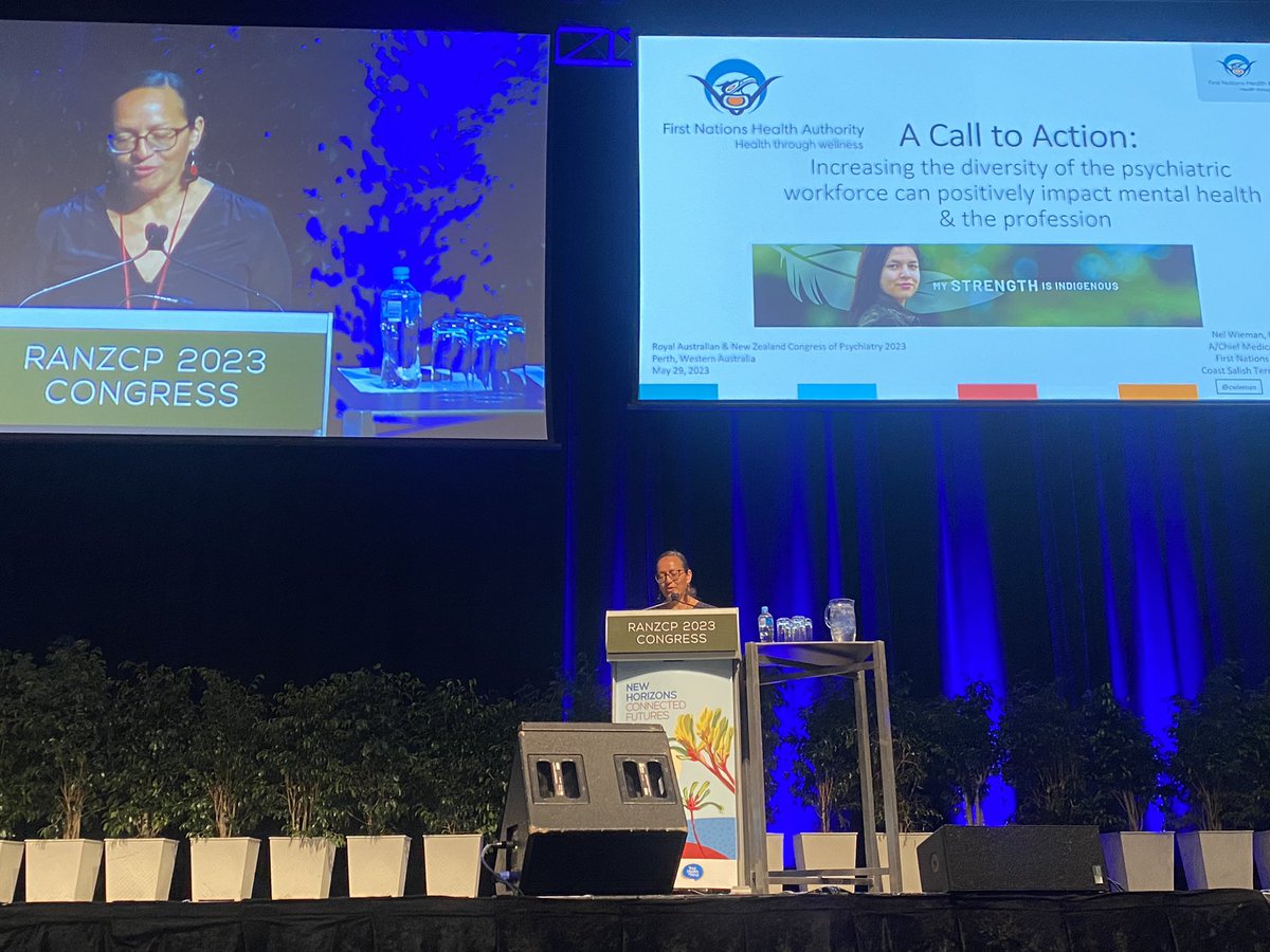 RANZCP's tweet photo. A truly inspiring presentation from Dr @cwieman who is the first Indigenous psychiatrist in Canada. Her work has helped break down barriers for #Indigenousdoctors in health care. We must all work together to increase diversity in psychiatry. #RANZCP2023 https://t.co/G7jWrdLe6h