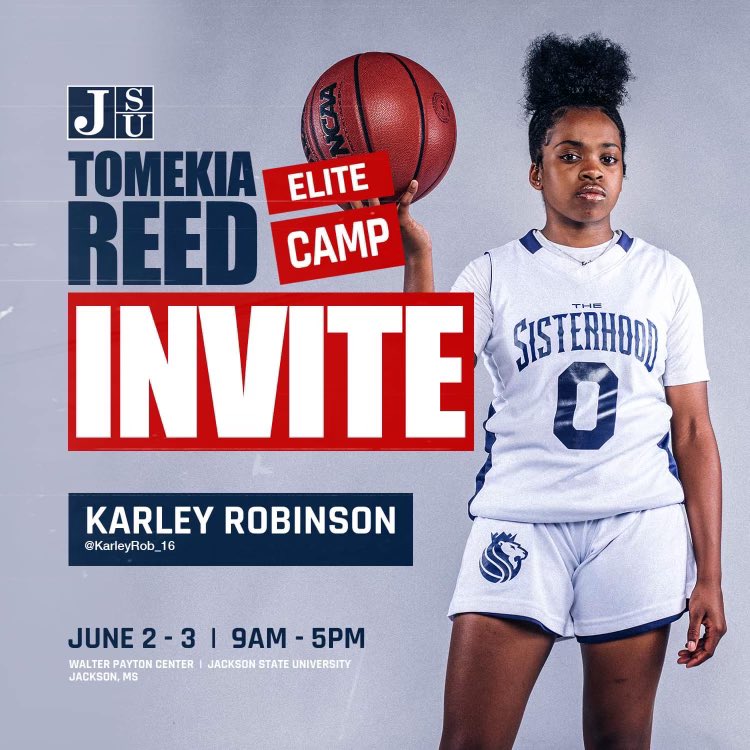 Karley Robinson (@karleyrob_16) on Twitter photo Thank you <a href="/GoJSUTigersWBB/">Jackson State Women’s Basketball</a> for the camp invite!! Can’t wait to be there!! <a href="/CoachTReed/">Coach Tomekia Reed</a> <a href="/Coach_Cousin/">LaShonda Cousin</a> Thank you <a href="/GoJSUTigersWBB/">Jackson State Women’s Basketball</a> for the camp invite!! Can’t wait to be there!! <a href="/CoachTReed/">Coach Tomekia Reed</a> <a href="/Coach_Cousin/">LaShonda Cousin</a>