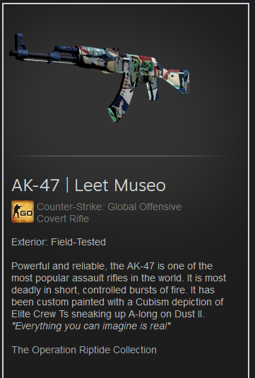 🎁AK-47 | Leet Museo FT | Skin Giveaway!
✅ Follow me  
✅ Like + RT  
✅ Like my video (show proof) - youtu.be/0IonsNQKPdI

Rolling in 7 days! Good luck! ❤️#CSGOGiveaway #CSGO #csgoskins