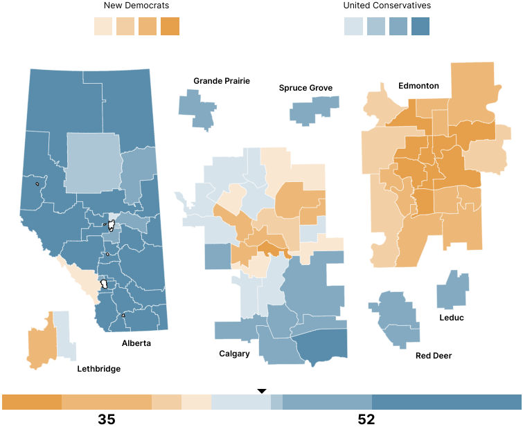 Here is the final 338Canada projection for Alberta before the election tomorrow.
 
 338canada.com/alberta/map.htm 

#abpoli #ableg #abvote #abvotes #abelxn #abelxn23 #abelxn2023 #AlbertaElection2023 #ABelection