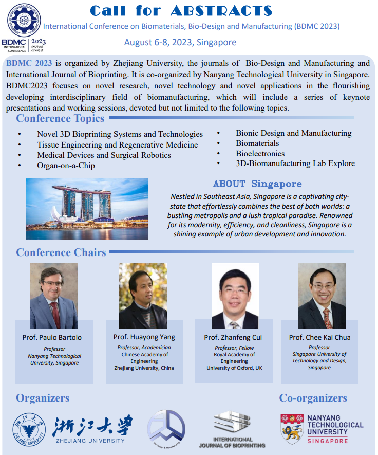 IJB_ASP's tweet photo. 🔗3rd International Conference on Biomaterials, Bio-Design and Manufacturing (BDMC 2023) to be held on August 6-8, 2023 in Singapore! @LiliangOuyang 
More details: https://t.co/PCH6K6O9Ct
Contact us: bdmconference2023@gmail.com 

#Conference #Biomaterials #Bio-Design https://t.co/sbljFNHZlI