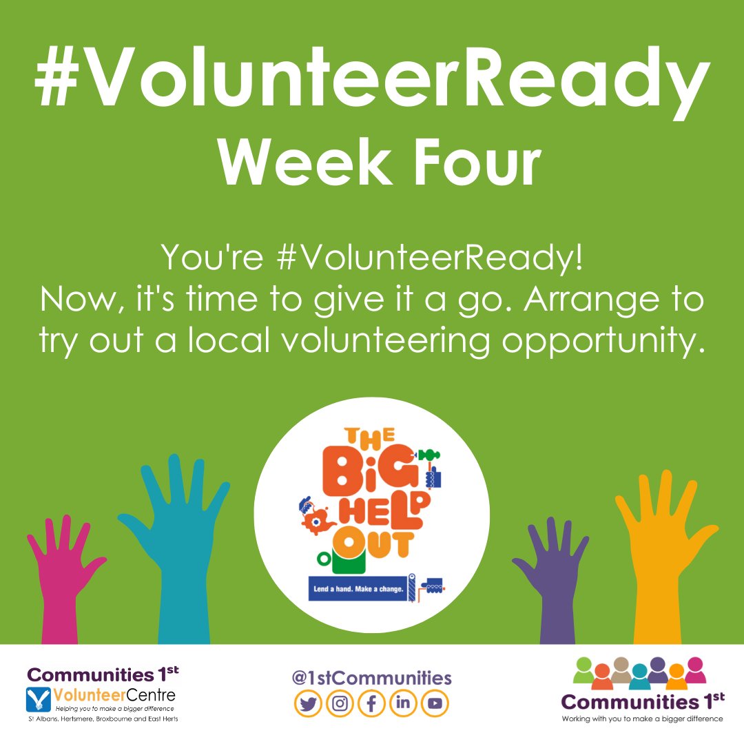 Congratulations! 

You are #VolunteerReady! 

What are your plans for this week? - do let us know. If you haven't anything planned, don't worry, we carry on posting some volunteering vacancies for you to try out. 

@TheBigHelpOut23