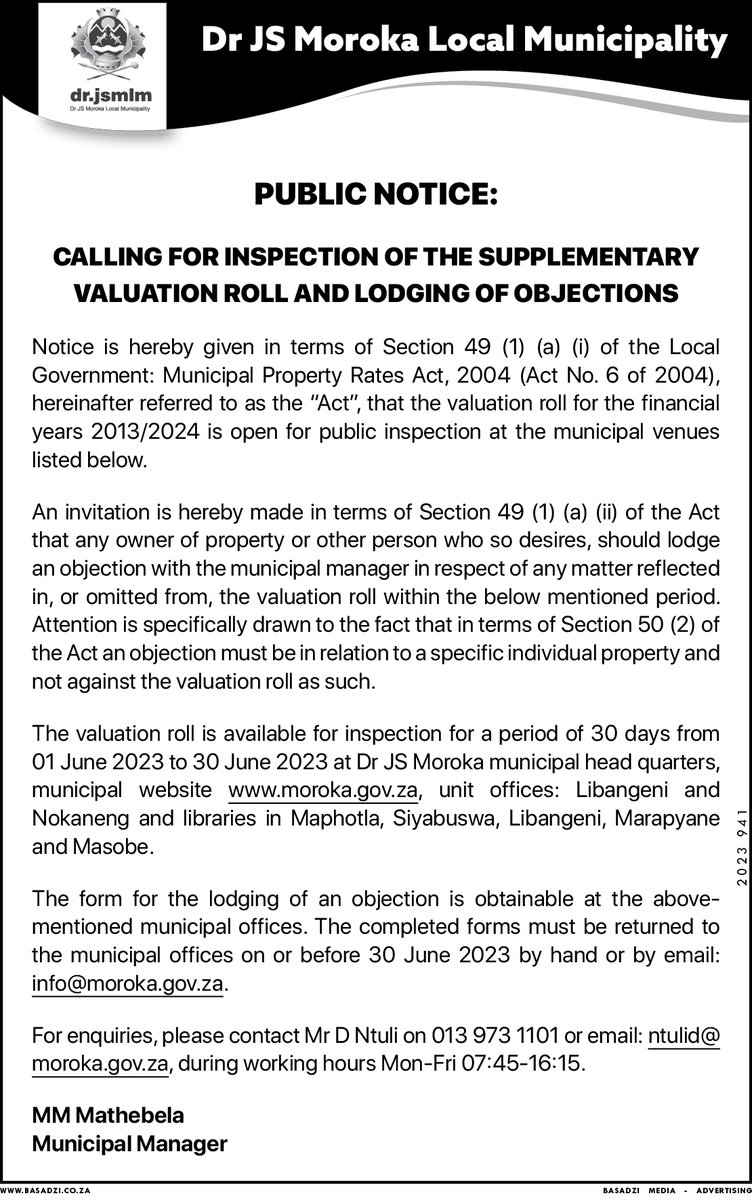 BasadziGroup's tweet photo. The following Municipalities/Departments/Companies released vacancies/tenders/notices this past week

5. Dr js moroka
6. kouga
7. jhb water
8. TUT

keep safe, like &amp; share, and stay tuned for more posts/tenders/Vacancie https://t.co/5x66wTST1S