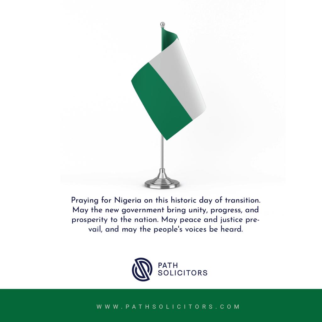 Praying for Nigeria on this historic day of transition.
May the new government bring unity, progress, and prosperity to the nation. May peace and justice pre-vail, and may the people's voices be heard. #Abujalawfirm #Nigeria #nigerialawyer #commerciallawyer #commerciallitigation