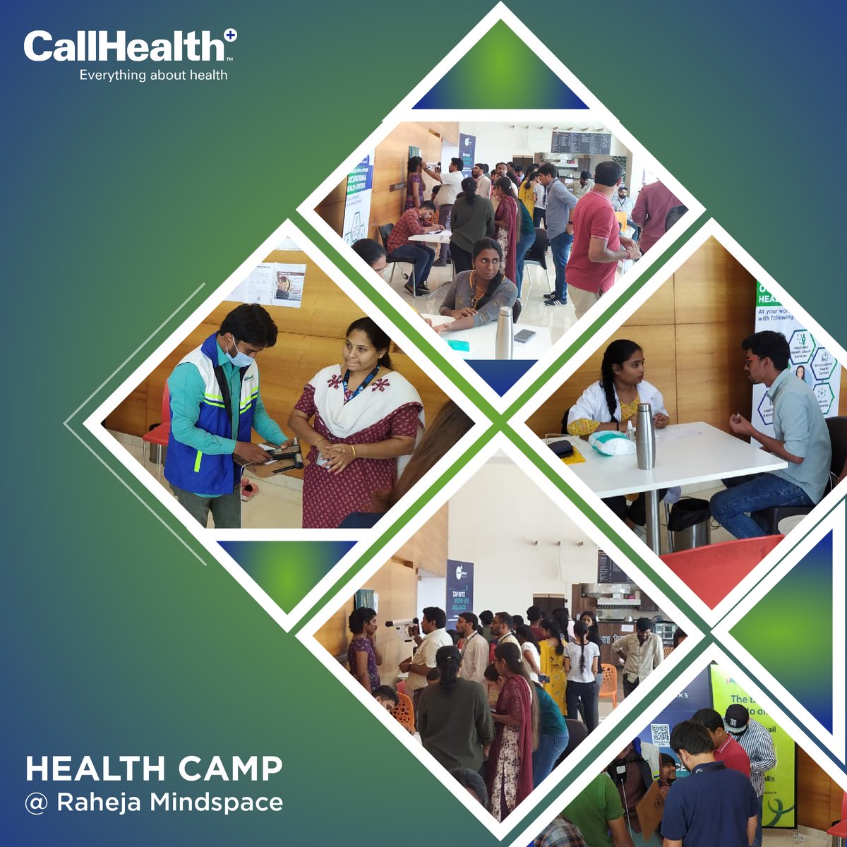 @CallHealthIndia had organized a health check-up camp for 250 associates of Raheja Mindspace Business Parks REIT associates,#Hyderabad.
#MindspaceBusinessParks #healthcamp #Centific #Cognest #Optum #Qucrs #Sitel #Sykes #UDS #Prolifics #CallHealth - #EverythingAboutHealth