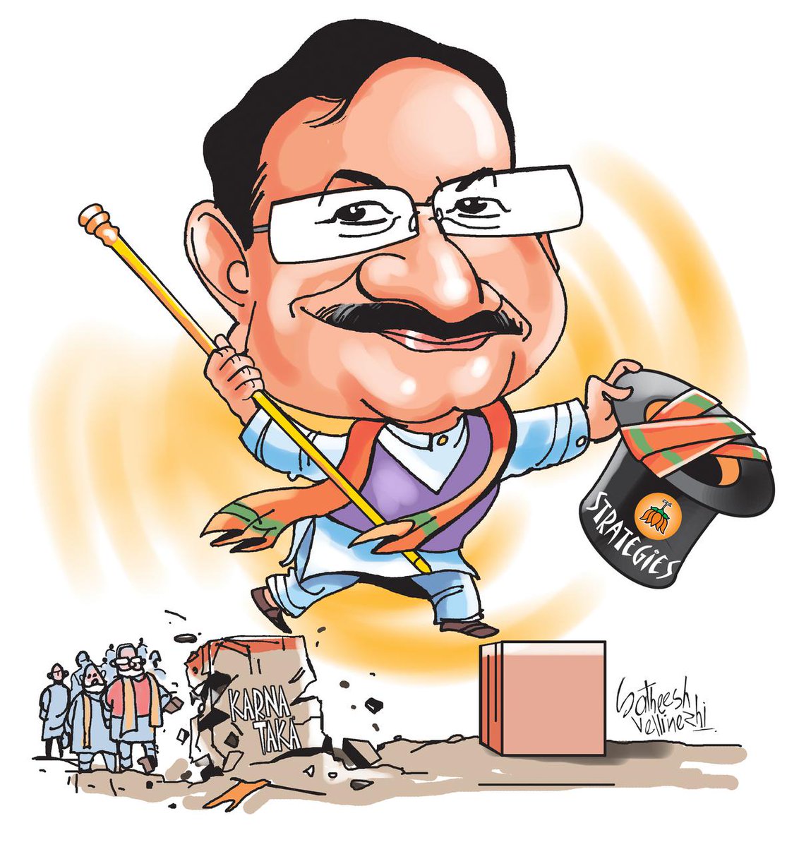 the_hindu's tweet photo. In this week's #PoliticalLine newsletter, @vargheseKgeorge discusses how the #BJP has to be plotting a comeback strategy after the #Karnataka setback, ahead of 2024m and what we can expect.
Illustration: Satheesh Vellinezhi
https://t.co/o1J5UzWqQm https://t.co/z2TxDrnyy4