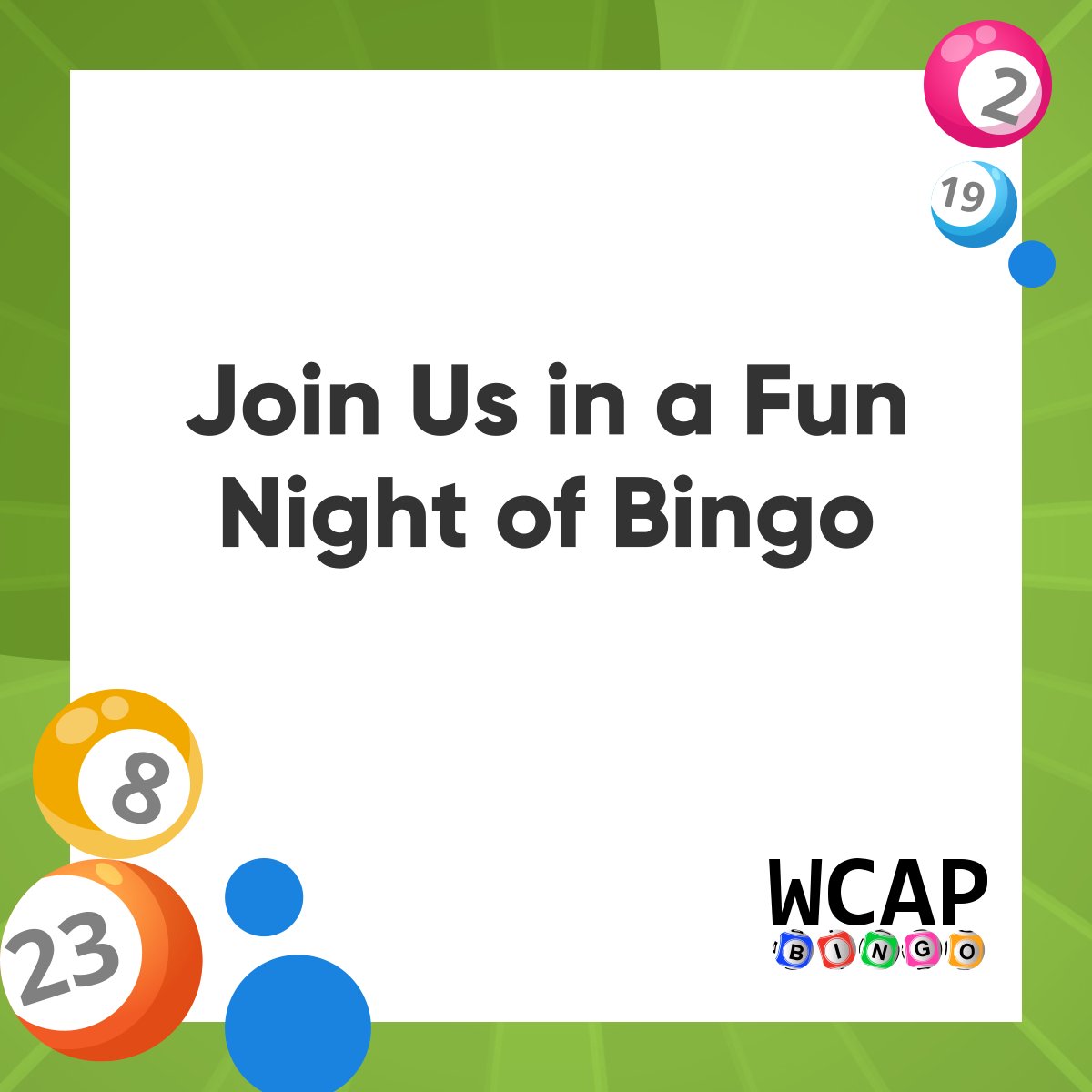 Do you want to give to charity while having fun? Or do you simply want to try your hand at bingo? Then you are welcome to come join us! Give us a call at 614-866-5165 today!

#CharityOrganization #ReynoldsburgOH #FunNight #Bingo