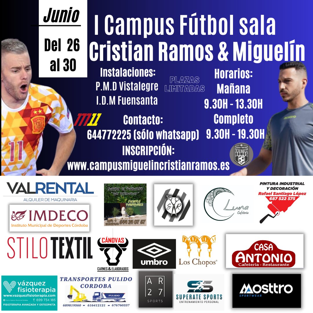 ¡Últimas plazas disponibles!
<a href="/11miguelin11/">Miguelín</a> 
⬇️⬇️⬇️⬇️⬇️
campusmiguelincristianramos.es