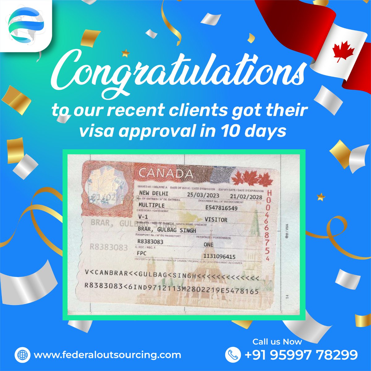 FederalOutsourc's tweet photo. "From Application to Approval in Just 10 Days! Our Client's Visa Success Story Inspires All! 💫🎉

👇 Call now for a FREE consultation!

📞Call us at +919599778299
📧 Email us:
info@federaloutsourcing.com
#VisaVictory #FastestApproval #ClientSuccessStory #10DayVisaSuccess https://t.co/5MIJNc0Jrh