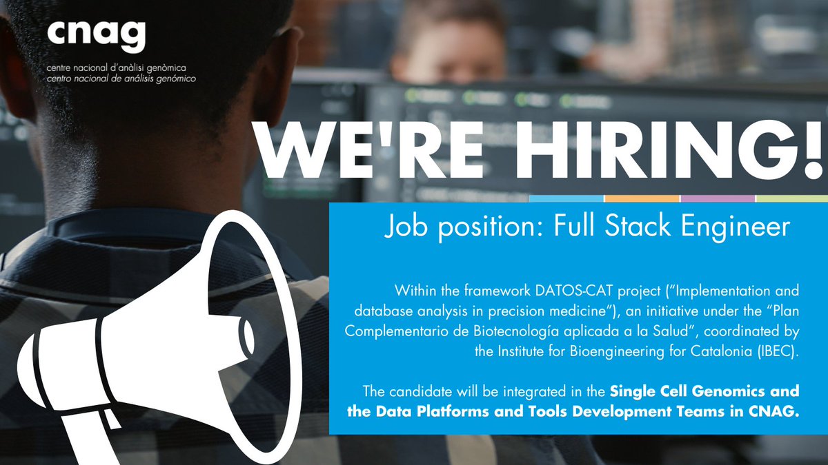 cnag_eu's tweet photo. 📢 #WeAreHiring 

➡️We're seeking a Full Stack Engineer to join the Single Cell Genomics and Data Platforms and Tools Development Teams at #CNAG
💉 Area: precision medicine

🗓️Deadline: 09/03/23
🔗Apply now: https://t.co/2G8zwiDpfP

#Jobs #joboffer #hiring https://t.co/7xDTBDsImY