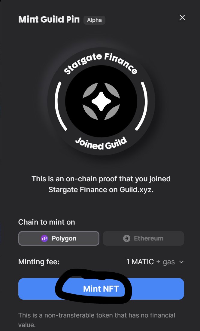 🌟Selamlar #Stargate ve #Layerzero için  #Airdrop ihtimali olan işlemler yaptık.İşlemleri yaparken guild kullanmıştık guild kullanıcılarına rozet veriliyor.
⚠️Çok özel bir şey değil stargate guild görevlerine sadece MM bağlasanız da alırsınız
🌟guild.xyz/stargate