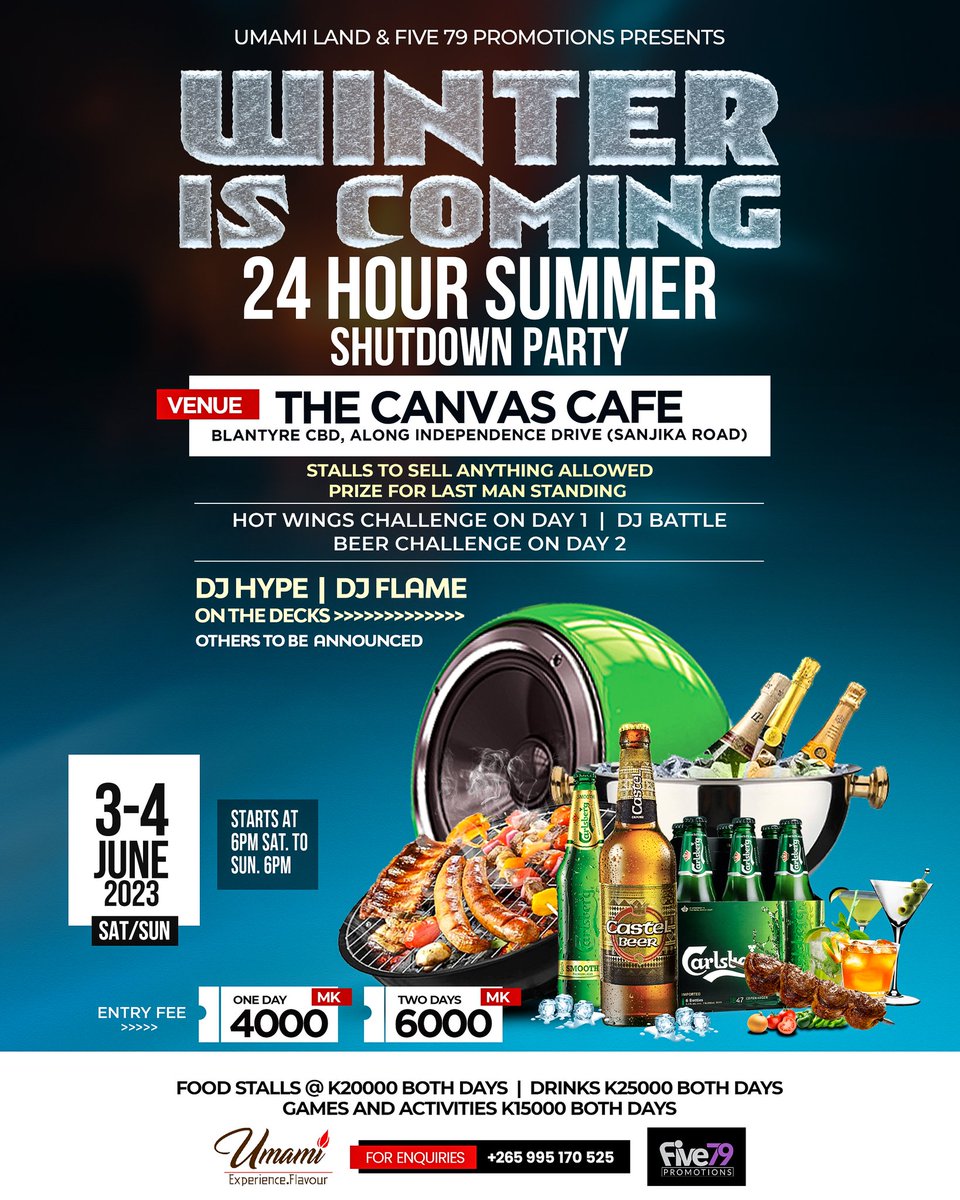 MjaySteven's tweet photo. Let's go have fun at Umami Land😁🔥🔥🔥
Winter is coming 24 Hour summer ShutDown at The Canvas Cafe
#WinterIsComing
#Five79
#Umamiland https://t.co/0dU3bRNR2S