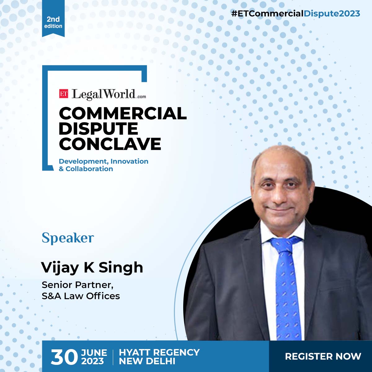 EtLegalworld's tweet photo. We are incredibly excited to announce  Vijay K Singh, Senior Partner, @SandALawOffices as our esteemed guest speaker at #ETCommercialDispute2023. 

Register now: https://t.co/EmTSqxhJij

#ETLegalWorld #DisputeResolution #Contracts #ForeignLaw #Commercial https://t.co/2s06B9LRv5